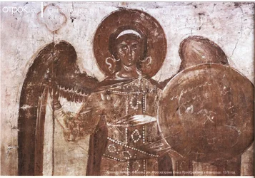 Theophanes der Grieche. Erzengel Michael. Fresko der orthodoxen Kirche der Verklärung des Erlösers in Nowgorod